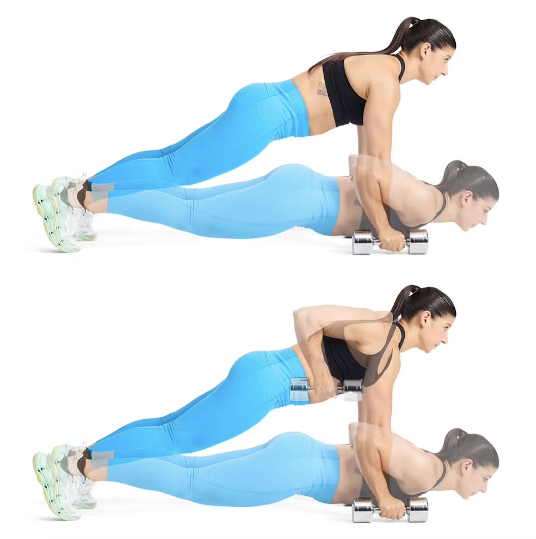 Vrouw die een push up row uitvoert